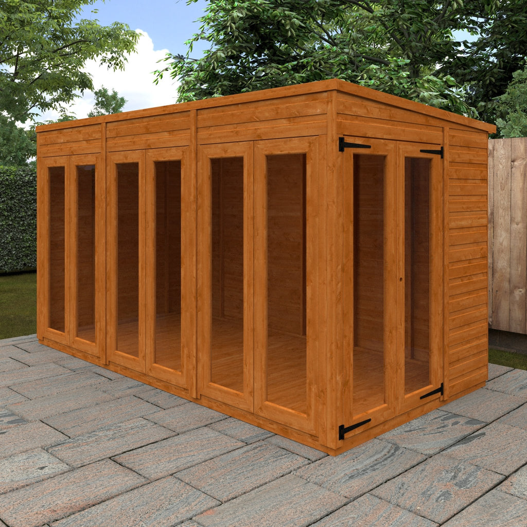 Flex Shiplap Timber Pent Summerhouse with Full Pane Double Doors and Windows - summerhouse