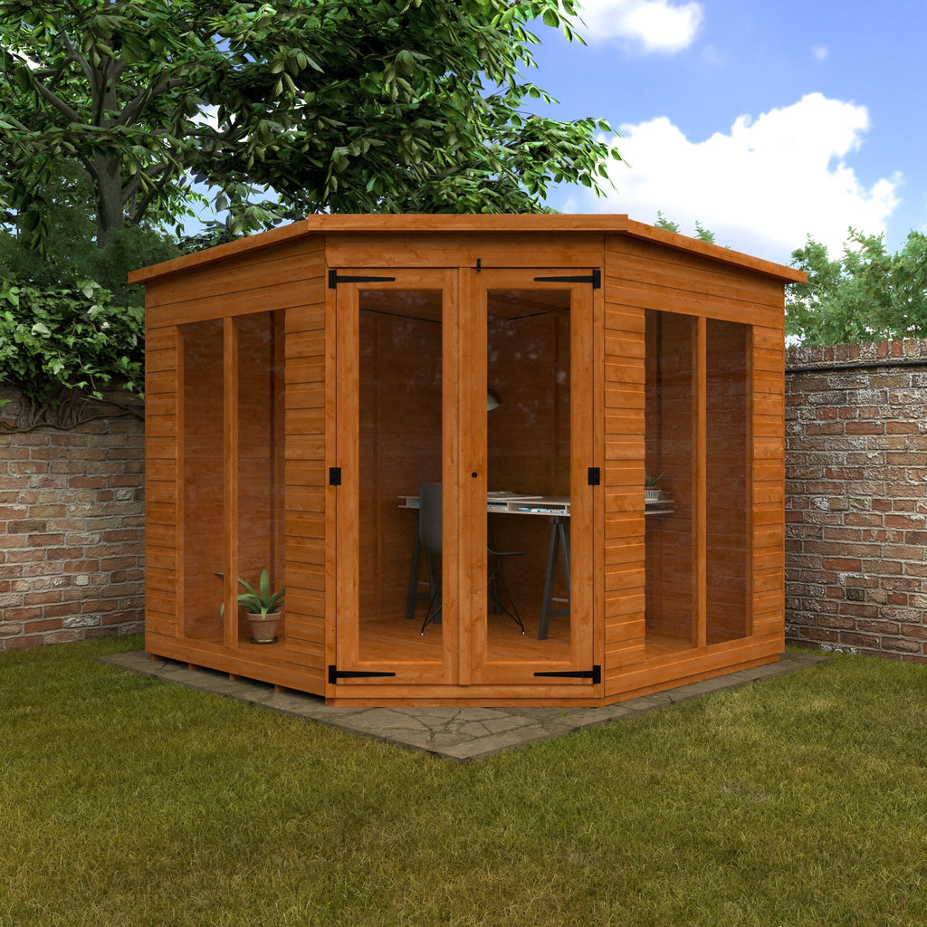 Full Pane Shiplap Timber Corner Summerhouse with Full Pane Double Doors and Windows - summerhouse