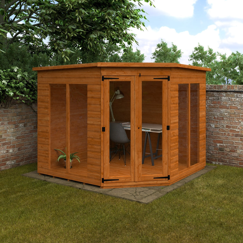 Full Pane Shiplap Timber Corner Summerhouse with Full Pane Double Doors and Windows - summerhouse