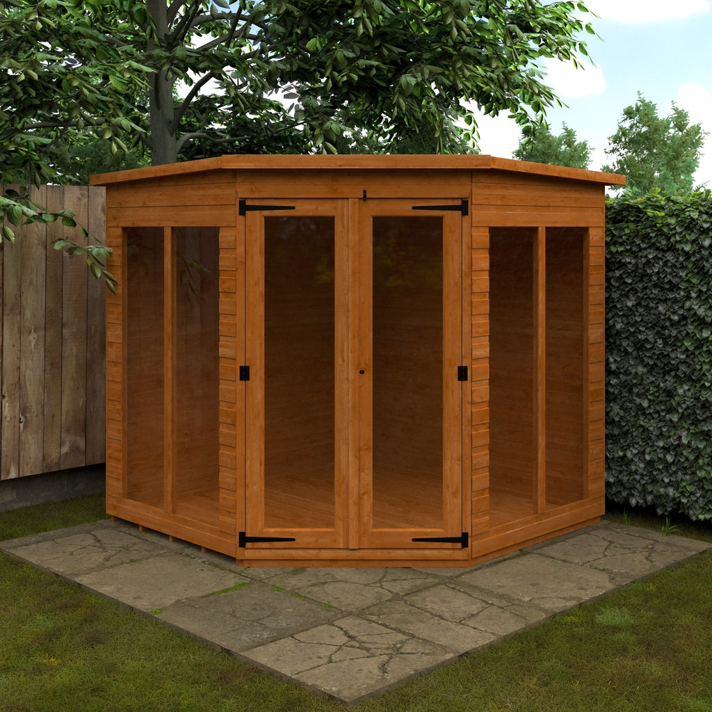 Full Pane Shiplap Timber Corner Summerhouse with Full Pane Double Doors and Windows - summerhouse
