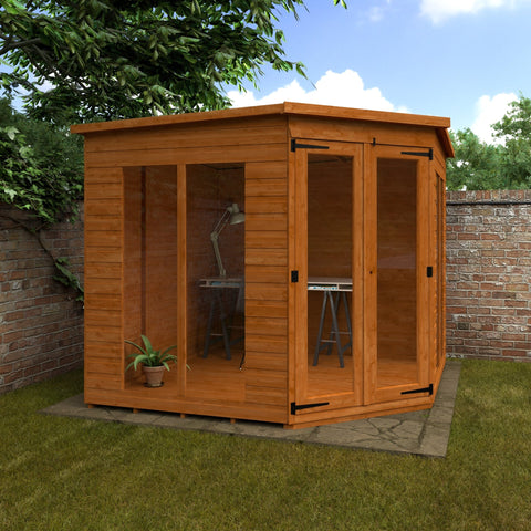 Full Pane Shiplap Timber Corner Summerhouse with Full Pane Double Doors and Windows - summerhouse