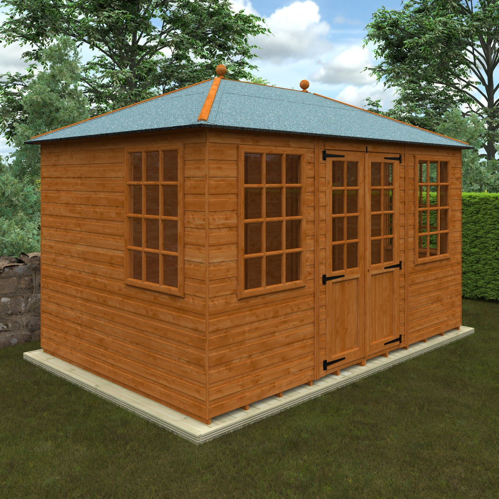 Georgian Pyramid Shiplap Timber Summerhouse with Georgian Double Doors and Windows - summerhouse