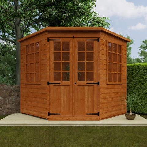 Pentagon Shiplap Timber Corner Summerhouse with Georgian Double Doors and Windows - summerhouse