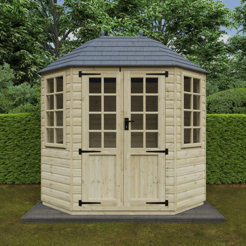 Pressure Treated Tanalised Octagonal Summerhouse with Georgian Door and Windows and Fibreglass Roof - summerhouse