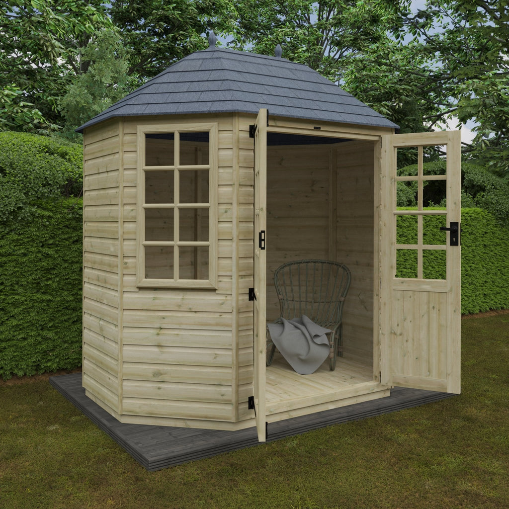 Pressure Treated Tanalised Octagonal Summerhouse with Georgian Door and Windows and Fibreglass Roof - summerhouse