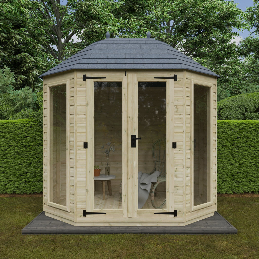 Pressure Treated Tanalised Octagonal Summerhouse with Georgian Door and Windows and Fibreglass Roof - summerhouse