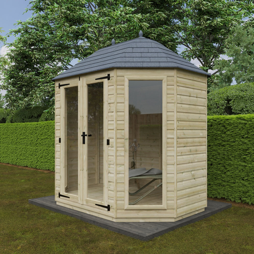 Pressure Treated Tanalised Octagonal Summerhouse with Georgian Door and Windows and Fibreglass Roof - summerhouse