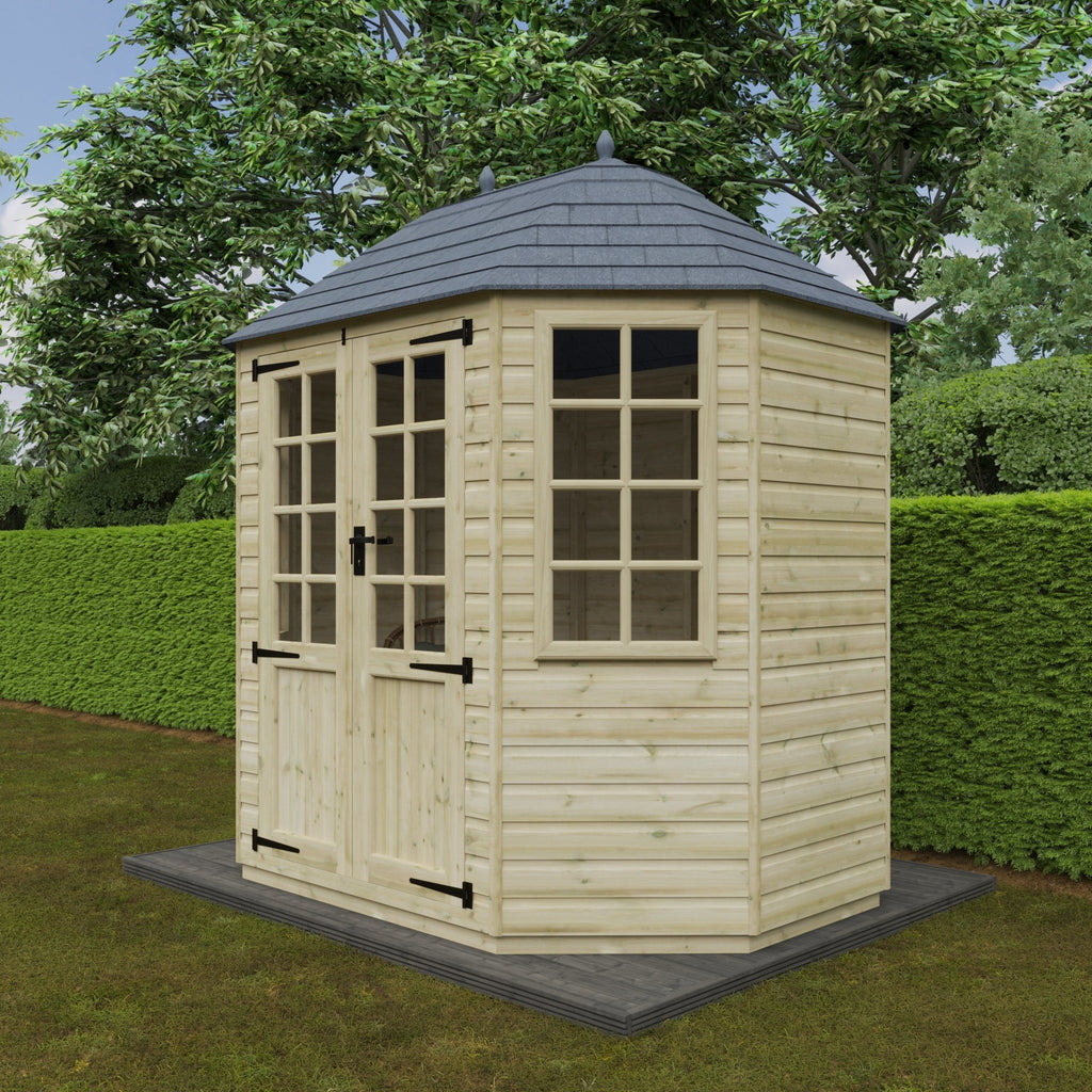 Pressure Treated Tanalised Octagonal Summerhouse with Georgian Door and Windows and Fibreglass Roof - summerhouse